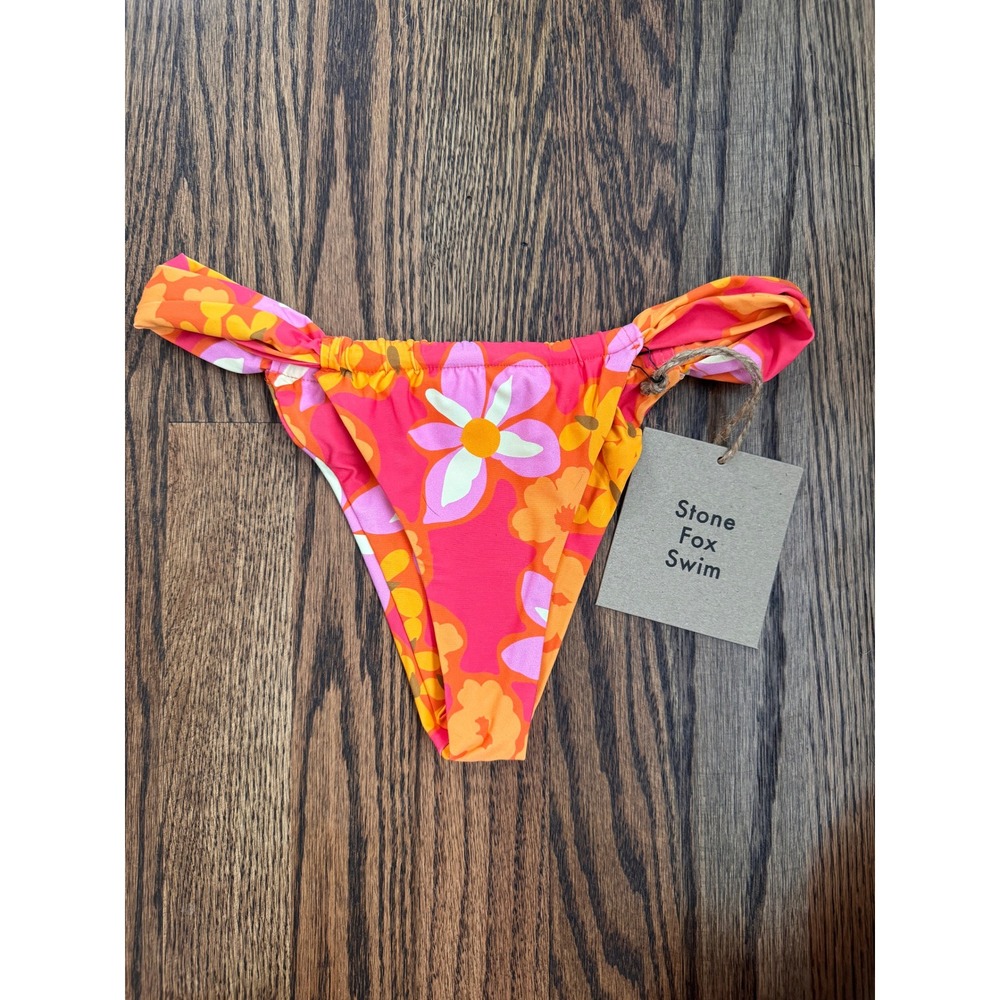 Stone Fox Swim Bijou Lei Lei Bikini Bottom XS High Cut‎ Floral Orange Pink
